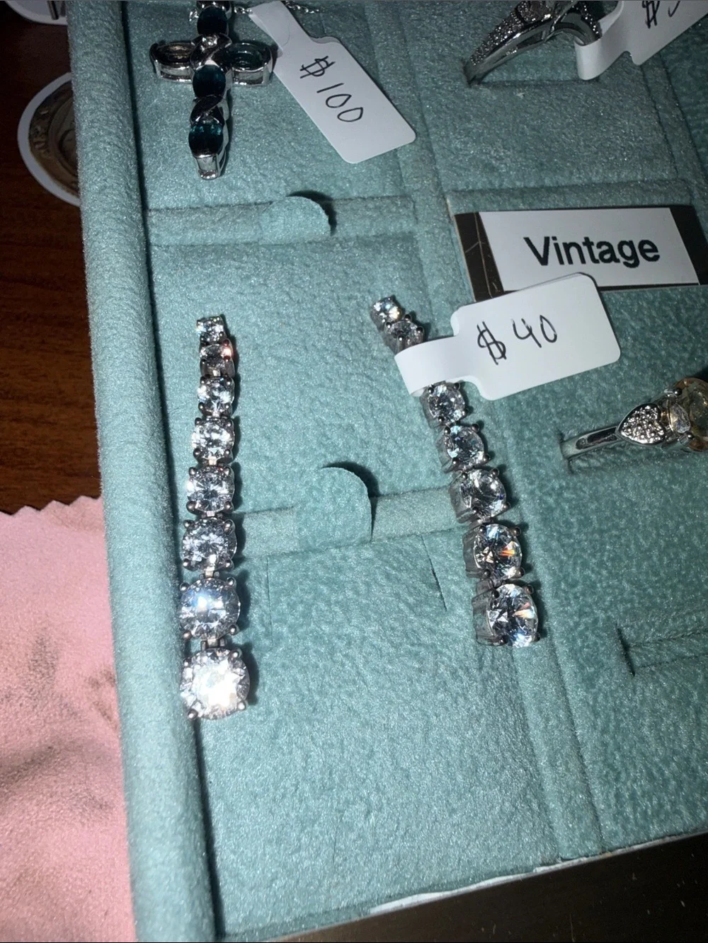 Sterling silver cubic zirconia tennis dangle earrings post back